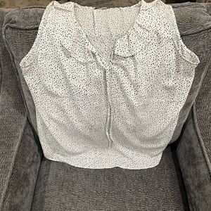 LOFT Cream Sleeveless Ruffled Blouse with Peter Pan Collar